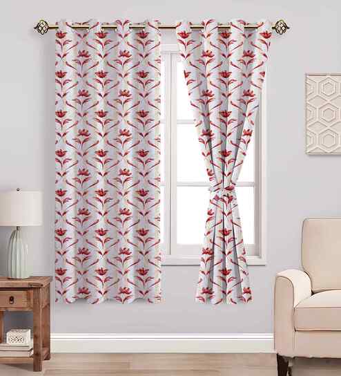 Maroon Cotton Leaf 5ft Semisheer Eyelet Window Curtain (2 Pc)