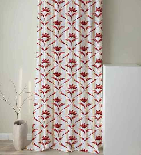 Maroon Cotton Leaf 7ft Semisheer Eyelet Door Curtain (1 Pc)