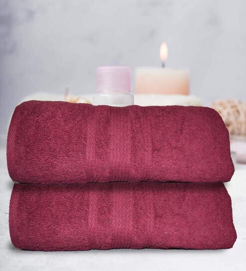 athom living Maroon Cotton Solid 500 GSM Bath Towels (Set of 2)-picture-15