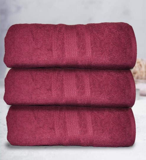 athom living Maroon Cotton Solid 500 GSM Bath Towels (Set of 3)-picture-14