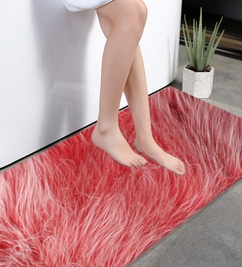 Maroon Faux Fur 16x24 Inches Washable Bath Mat