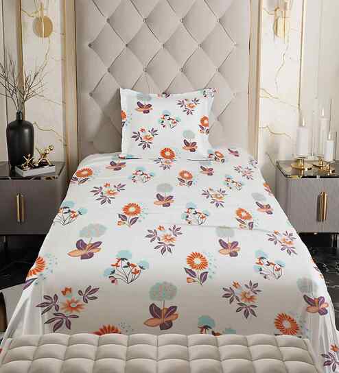 Maroon Floral 180 TC Cotton Queen Size Double Bedsheet with 2 Pillow Covers