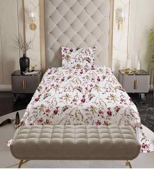 Maroon Floral 180 TC Cotton Queen Size Double Bedsheet with 2 Pillow Covers