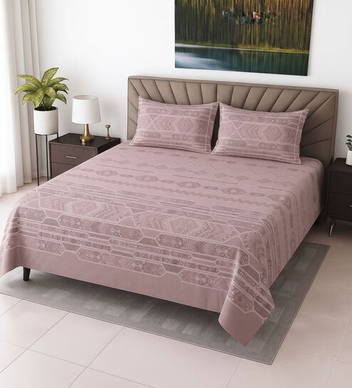 Maroon Floral 400 TC Super King Size Bedsheet with 2 Pillow Covers Luxury Series Collection