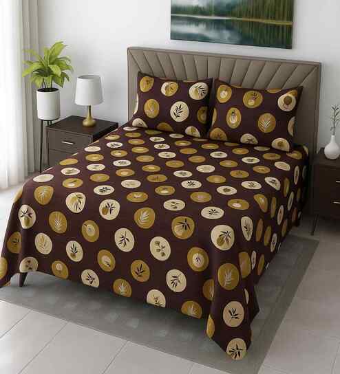 Maroon Floral 400 TC Cotton Super King Size Bedsheet with 2 Pilllow covers Essential Series Collection