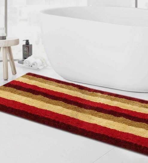 Maroon Geometric Microfibre 36x24 Inches AntiSkid Bath Mat by Luxe Home International