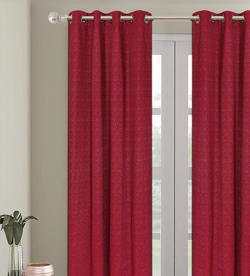 Maroon Jacquard Abstract Light Filtering Eyelet 7 Feet Door Curtain