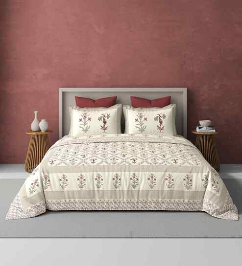 Maroon Jaipuri Blockprint 250 TC Pure Cotton King Sized Double Bedsheet with 2 Pillow Covers