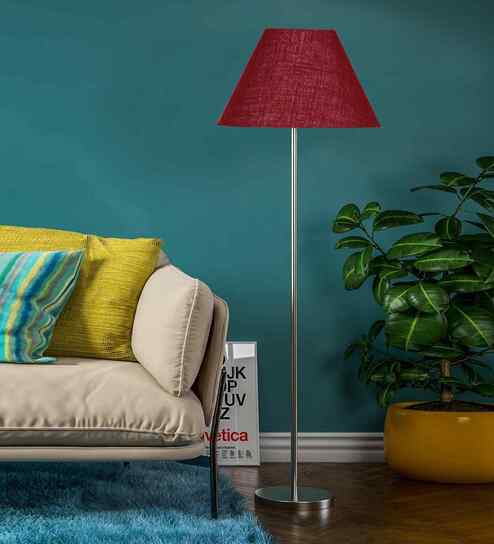 Maroon Jute Conical Shade Steel Floor Lamp Steel Base