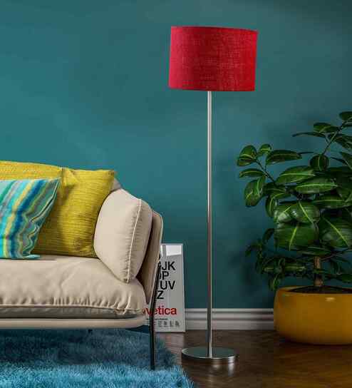Maroon Jute Drum Shade Steel Floor Lamp Steel Base