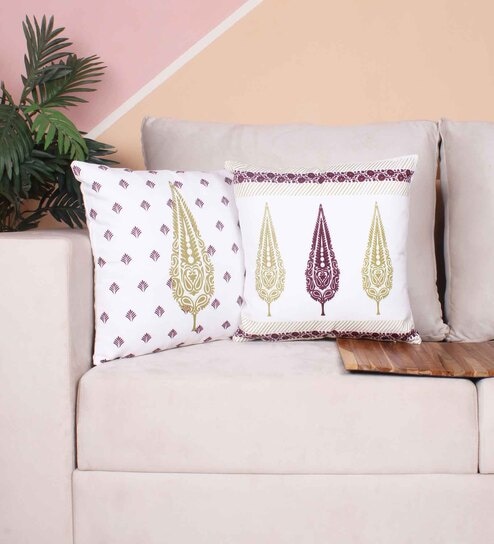 Maroon Polycotton Floral 24x24 inches Cushion Covers (Pack of 2)