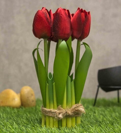 Maroon Polyester Decorative Tulip Bunch Artificial Flowers