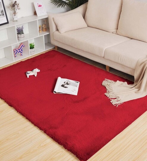 Maroon Solid Polyester 4 ft x 6 ft Machine Made Carpet by Luxe Home International