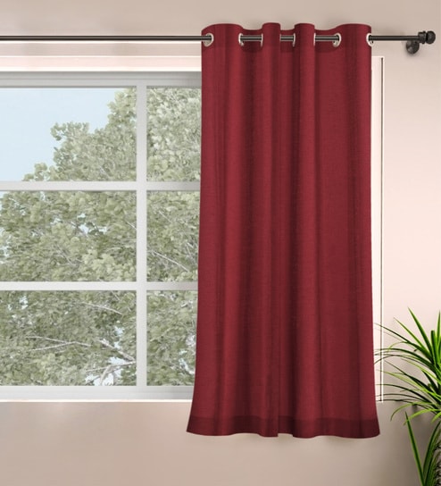 Maroon Polyester Solid 5ft Room Darkening Eyelet Window Curtain