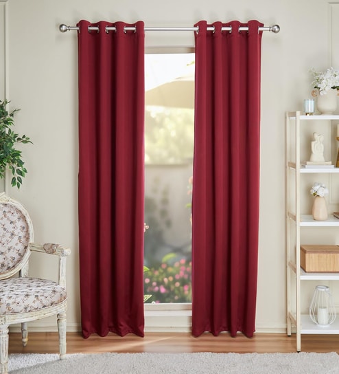 Maroon Polyester Solid 7ft Blackout Eyelet Door Curtain (1 Pc)