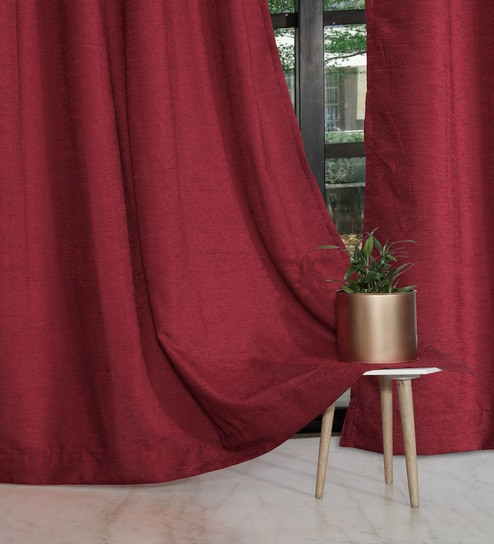 Maroon Polyester Solid 9ft Room Darkening Eyelet Long Door Curtain