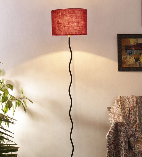 Romonov Maroon Jute Shade Club Floor Lamp With Iron Base By New Era