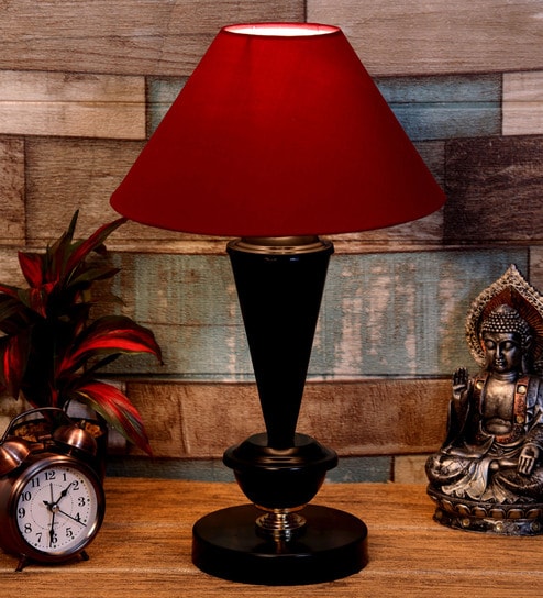 Maroon Shade Table Lamp With Metal Base By Foziq
