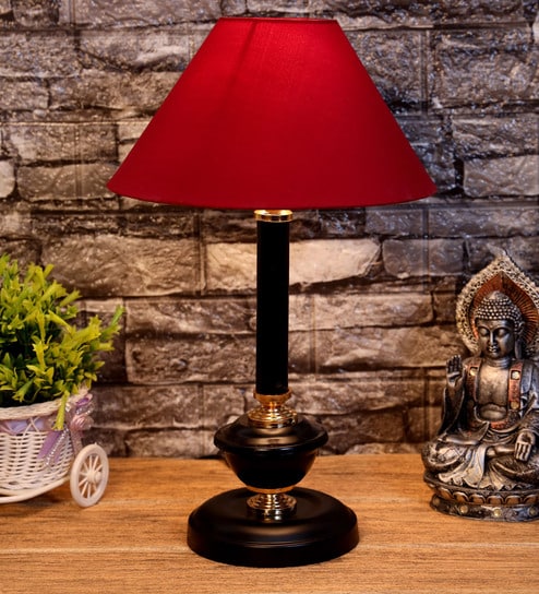 Maroon Shade Table Lamp With Metal Base By Foziq