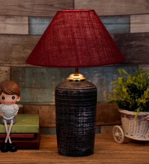 Maroon Shade Table Lamp With Terracotta Base By Foziq