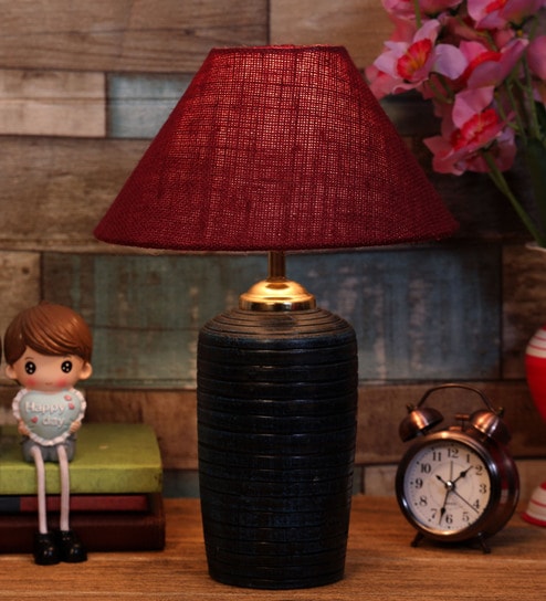 Maroon Shade Table Lamp With Terracotta Base By Foziq