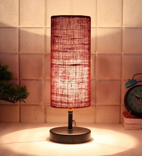 Lavery Maroon Jute Shade Table Lamp With Iron Base by New Era
