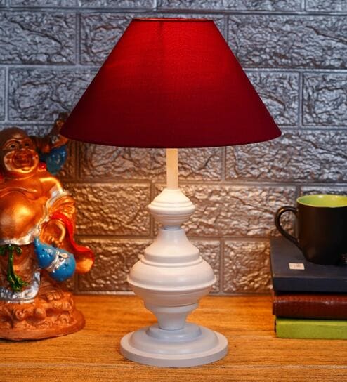 Maroon Shade Table Lamp With Metal Base By Foziq