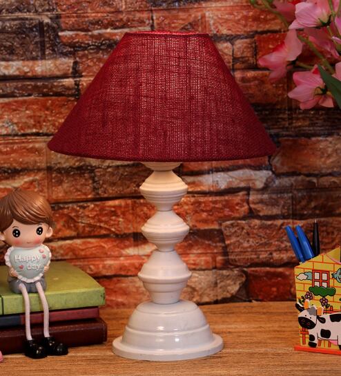 Maroon Shade Table Lamp With Metal Base By Foziq