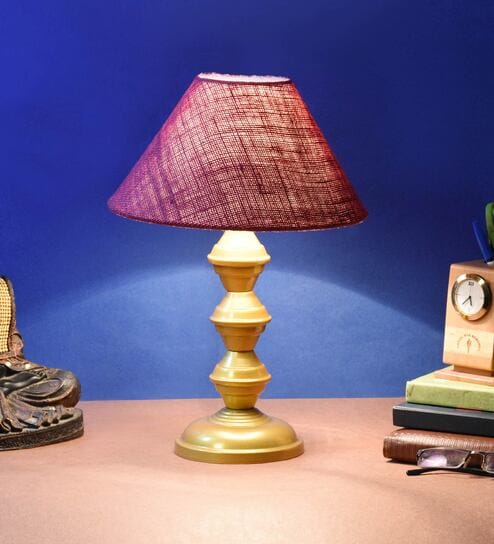 Maroon Shade Table Lamp With Metal Base By Foziq