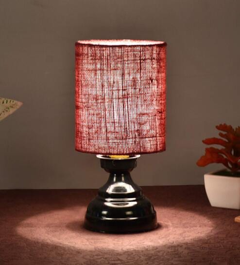 Maroon Shade Table Lamp With Metal Base By Foziq