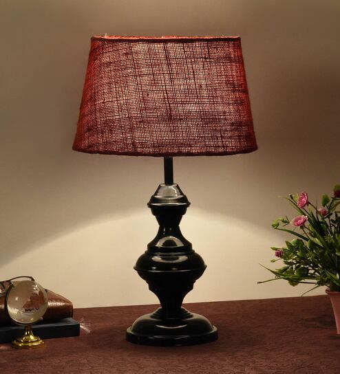 Maroon Shade Table Lamp With Metal Base By Foziq