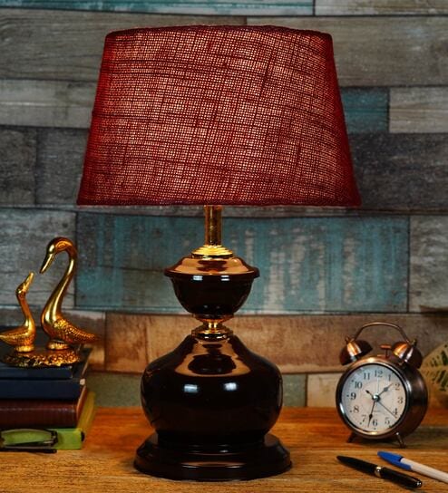 Maroon Shade Table Lamp With Metal Base By Foziq