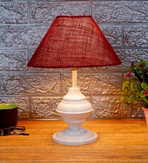 Maroon Shade Table Lamp With Metal Base By Foziq