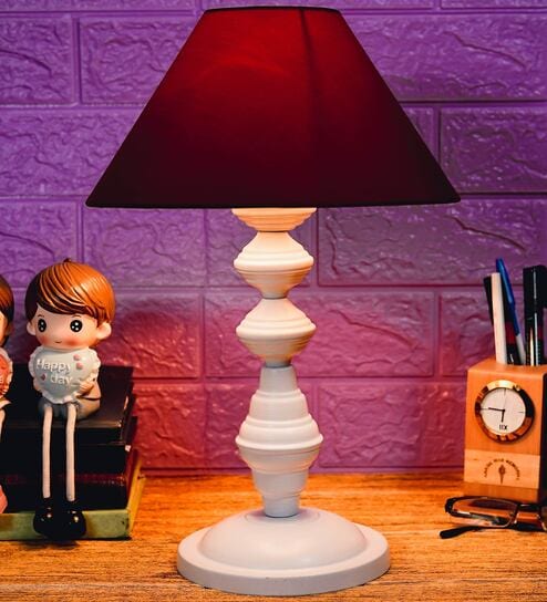 Maroon Shade Table Lamp With Metal Base By Foziq