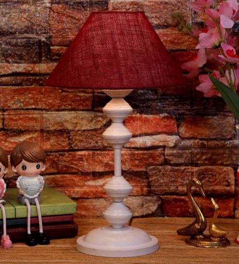Maroon Shade Table Lamp With Metal Base By Foziq