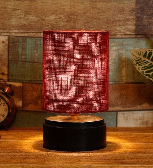 Maroon Shade Table Lamp With Wood Base By BrightDaisy
