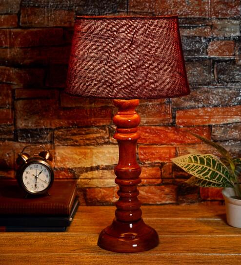 Drax Maroon Natural Fiber Shade Night Lamp With Wood Base By BrightDaisy