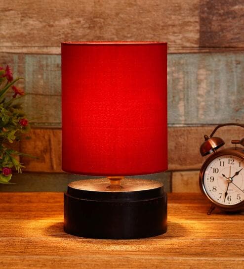 Maroon Shade Table Lamp With Wood Base By BrightDaisy