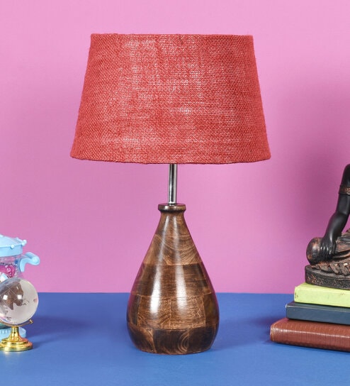 Indulge Maroon Natural Fiber Shade Night Lamp With Wood Base By BrightDaisy
