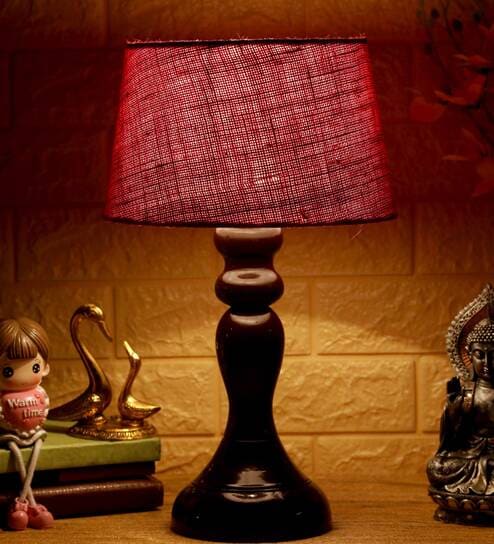 Babel Maroon Natural Fiber Shade Night Lamp With Wood Base By BrightDaisy