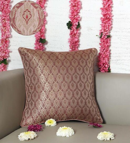 Maroon Silk   Traditional 16x16 inches Cushion Covers (1pc) by Zeba