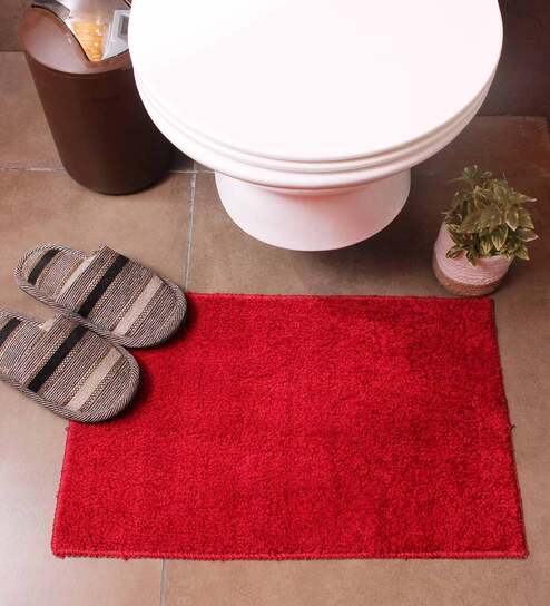 Maroon Solid Microfibre 23x15 Inches AntiSkid Bath Mat by Luxe Home International