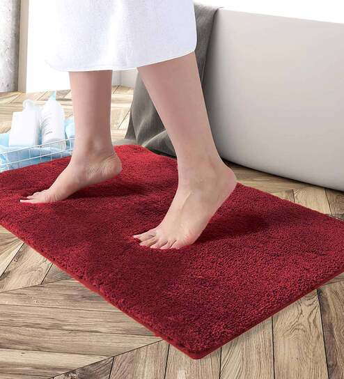 Maroon Solid Microfibre 30x18 Inches AntiSkid Bath Mat by Luxe Home International