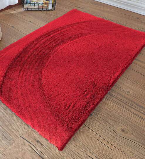 Maroon Solid Polyester 36x24 Inches AntiSkid Bath Mat by Luxe Home International