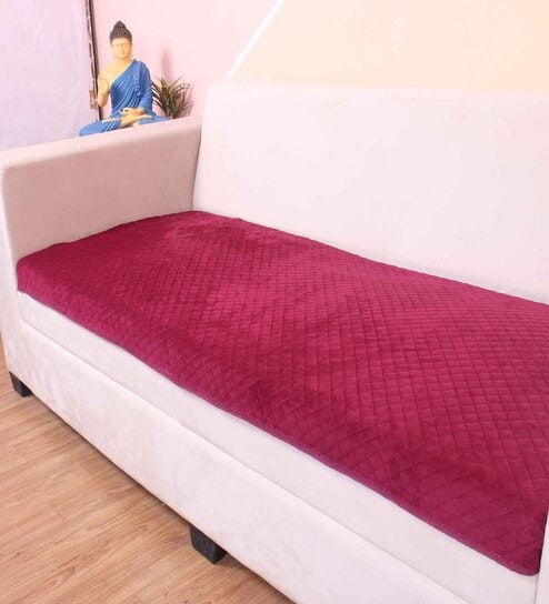 Maroon Solid Velvet 2 Seater Quilted Sofa Cover (Protector)