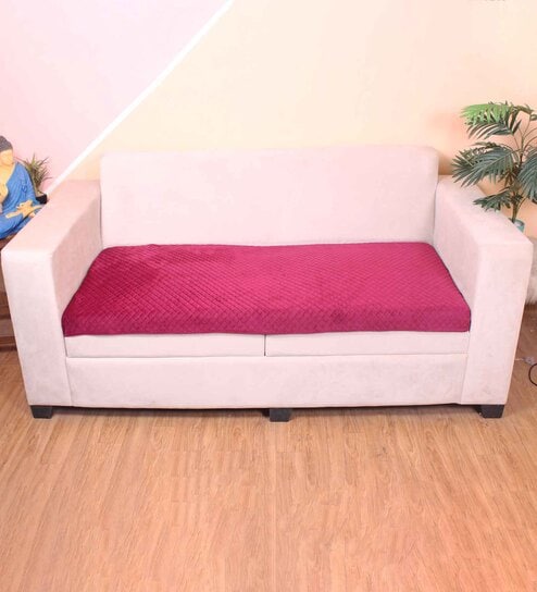 Maroon Solid Velvet 3 Seater Quilted Sofa Cover (Protector)