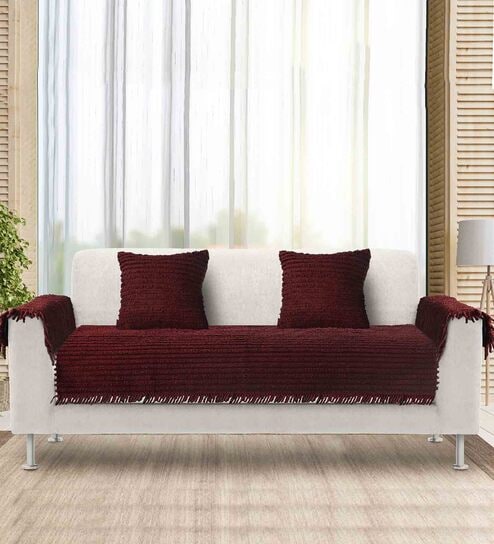 Cortina Home Sofa Cover Red Stripes(pack of 2)