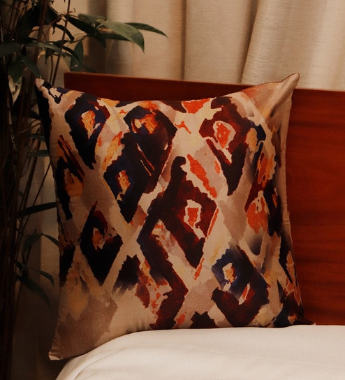 Maroon Traditional Fabric 16 x 16 Inches Cushion Cover by Zeba
