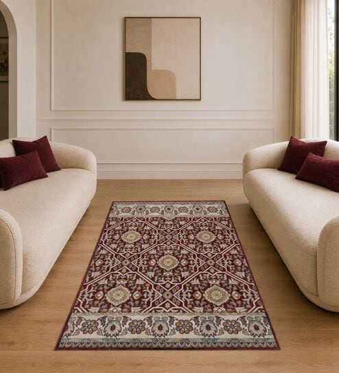 Maroon Traditional PP Heatset 4 x 6 Feet Machine -Made Carpet-image-39