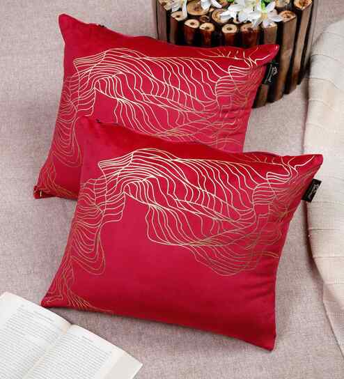 Maroon Velvet Abstract 16X16 Inches Cushion Covers (Pack of 2)